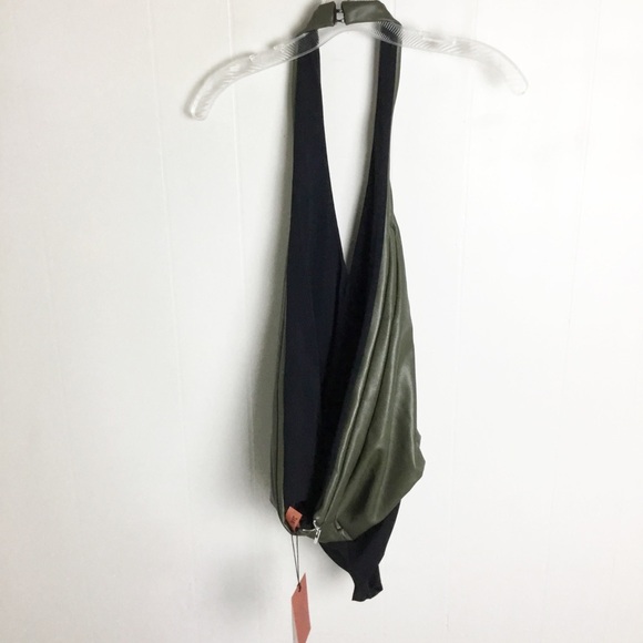 Alix Oliver Faux Leather Halterneck Thong Bodysuit - Green Size L - Picture 2 of 6